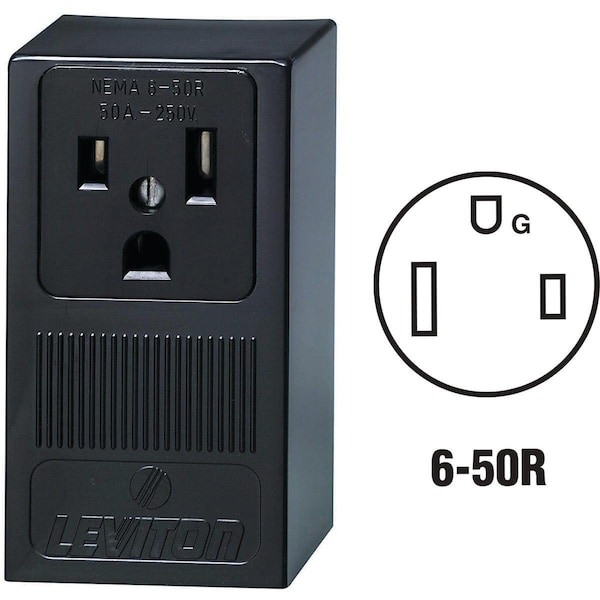 50A Surface Mount Black 6-50R Welder Power Outlet